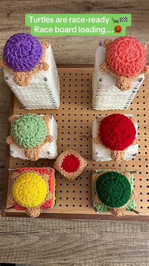 Tiny turtles, big race energy 🐢 Soon heading to their new home 🧶 #crochet #turtleracing #boardgame