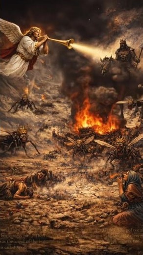 AI depiction of the fifth trumpet in Revelation 9:1-11.