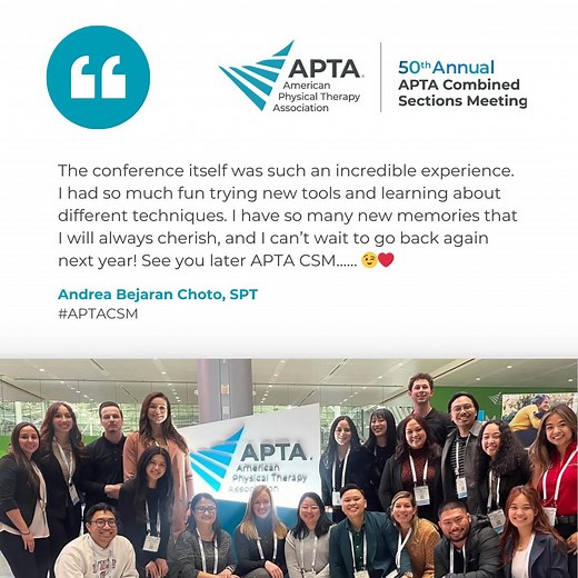 Join thousands of PTs, PTAs, and students of physical therapy at the country’s largest physical therapy conference for programming and special events you won’t find anywhere else! 🤝 Register for #APTACSM now and we'll see you in Houston, Feb. 13-15, 2025: https://csm.apta.org/?utm_campaign=csm&utm_medium=social&utm_source=facebook&utm_content=Brewpost_wqkkgd67pv | American Physical Therapy Association (APTA)