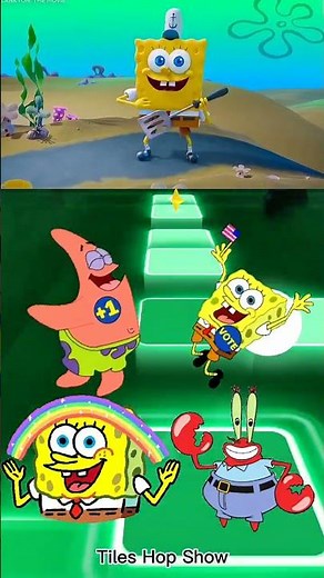 Spongebob 🆚 Plankton 🆚 Mr. Krabs | Tiles Hop Scary Battle #shorts #spongebob #tileshop #viralvideo