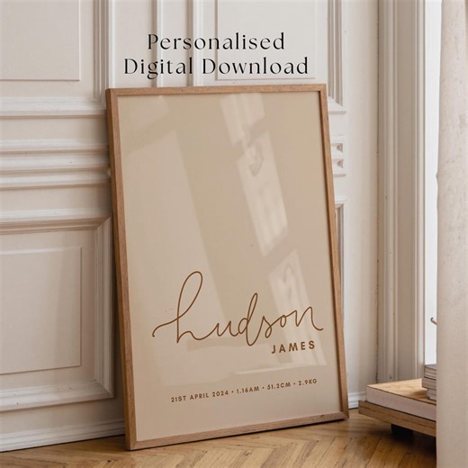 Personalised Minimalist Birth Print | Custom Baby Name Wall Art | Nursery Digital Download - Etsy