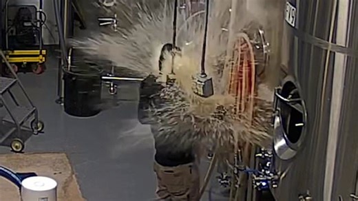 Brewer wiped out by jet of beer