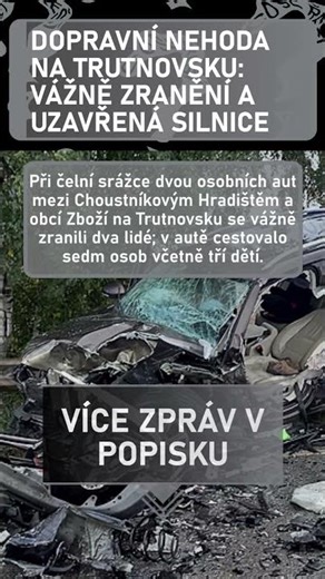 Dopravní nehoda na Trutnovsku: vážně zranění a uzavřená silnice