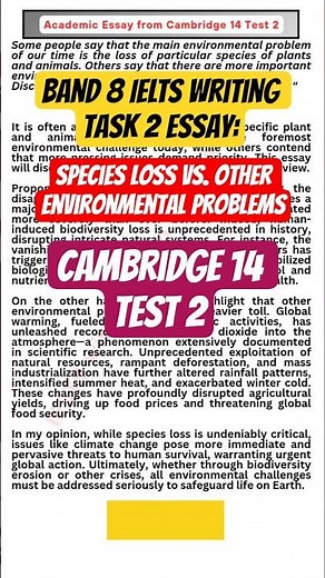 🔥 Band 8 IELTS Writing Task 2 Essay: Species Loss vs. Other Environmental Problems #ieltswriting