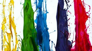Colorful Paint Splashes in Super Slow Motion Isolated on White Background, 1000fps. Stock Video