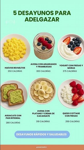 6 DESAYUNOS PARA ADELGAZAR 💪 (- 350 CALORÍAS )🔥 #dieta #bienestar