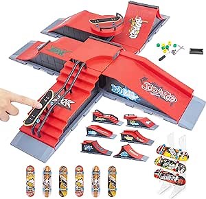 Fingerboard Ramps 6-in-1, Finger Skateboards Toys with Mini Skateboards for Fingers, WETONG Finger Skateboard Ramps Set for Training Props Fingerboard Skatepark, Finger Board for Kids & Adult