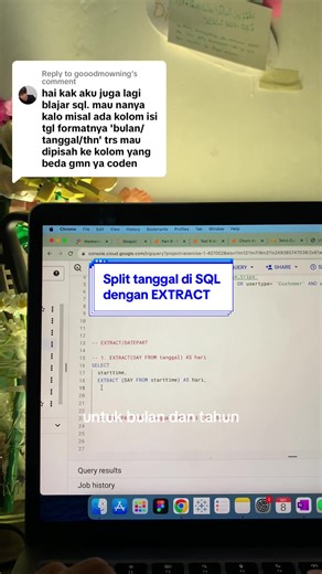 Replying to @gooodmowning kita bisa pake code EXTRACT / Datepart di sql #learndataanalysis #sql #postgresql #dataanalysis