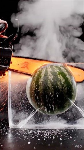 Fruit Experiment #22 - Warning - Red Hot Small Chainsaw vs Frozen Watermelon… 😳🔥