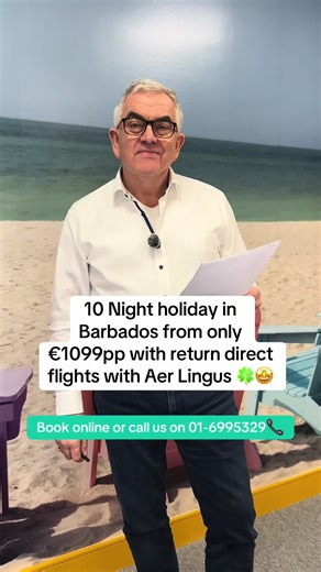 An unbeatable Barbados deal. 10 Nights in Barbados from only €1099pp☀️🌞 🤩Monthly Payment Options 🤩We Accept One4All Vouchers Includes: ✈Direct Return flights with @Aer Lingus 🏝10 nights in Butterfly Beach Hotel ☀Travel May 5th 2026 | Based on 2 sharing ☎️book online or speak to one of our travel specialists on 01-6995329 🏆🏨 We are Ireland's ITAA Travel Agency of the Year 2026 🥇✈️ We are Ireland's ITTN Travel Agency of the Year 2025 🏆🌏 We are the Ireland's Leading Online Travel Agency of