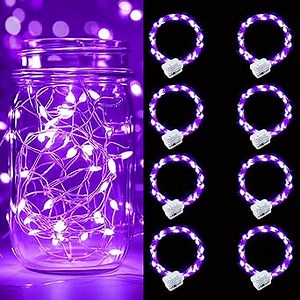 pozzolanas 8 Pack Purple Battery Operated String Lights - 7ft Waterproof Fairy Lights with 20 LEDs for Home, Mason Jar, Party, Wedding, Halloween, Christmas Decorations