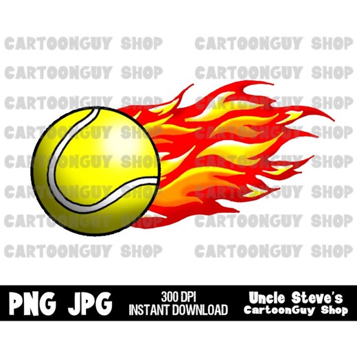 Tennis Clip Art: Cartoon Flaming Tennis Ball Image (digital Download) - Etsy