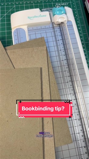 On today's lesson of making things easier while bookbinding: scoring boards before cutting them to size. I used to measure in from the edge near the top and bottom and marked it then aligned my ruler to those marks and cut... sometimes my boards are slightly crooked because of that. Now I don't have to worry about that as much!! #bookbinding #bookbindingtips #casemaking
