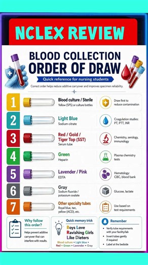 BLOOD COLLECTION ORDER #Phlebotomy #usrn #nclexprep#nclexstudyguide #klimekreview #klimekaudios #RN