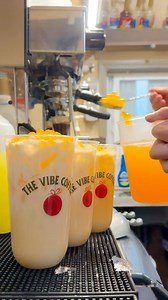 our mango pina colada red bull with cream, real mangoes and mango boba 🥭🥥 current boba options : mango 🥭 strawberry 🍓 sour blue raspberry what flavor should we add next? can be made as a red bull, @lotusplantpower or italian soda 🫶🏼 | The Vibe Coffee