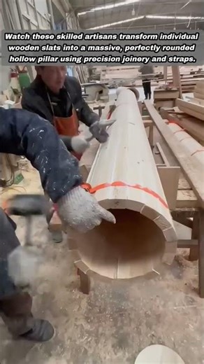 Master Woodworkers Crafting Massive Hollow Decorative Architecture Round Pillars