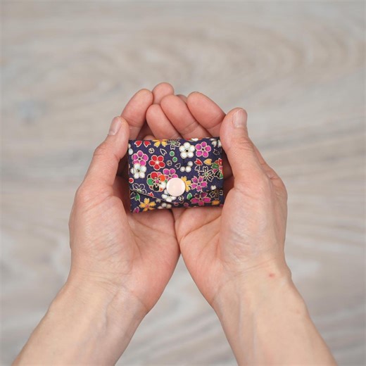 Handmade Mini Pouch – Japanese Traditional Fabric - Flowers in Navy - Etsy