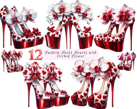 Fashion High Heels Clipart, Shoes Clipart, High Heels PNG, Fashion Heels Hearts With Orchid Flower Clipart, Digital Download JPG for Crafts - Etsy