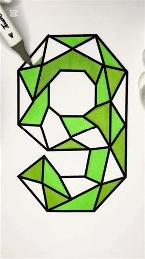 🔷 Easy Geometric Number 9 Drawing ✏️ | Polygon Art #shorts