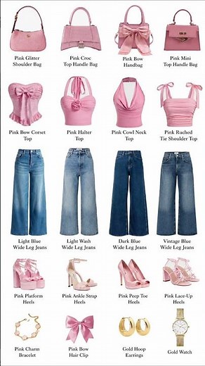 ✨Pink Aesthetic Outfit Ideas 💖 Trendy Pink Tops, Wide Leg Jeans Bags Heels & Accessories Collection