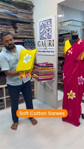 Gauri Silk on Instagram: "Most Demanding Saree😍💁🏻‍♀️ Handpaint Soft Cotton Sarees Without Blouse Collection💫 👉 There might be slightly colour variations due to light setting and screen resolution Order now ❤️ 𝐇𝐨𝐰 𝐓𝐨 𝐁𝐨𝐨𝐤 ? 1. Take a Screenshot & Send Us On WhatsApp 9892336050 Which You Want To Buy.. 2. Direct Message On WhatsApp to Book Your Order & Further Enquiries ! Shop No-15, Shrikrishna Bhuvan-C, J M Street, Near Bachooali Hospital, Parel East, Mumbai - 400012 Call 📞 9892336