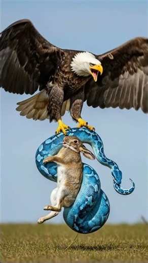 “Epic Wildlife Battle: Bald Eagle vs Blue Python Snake Saves Rabbit!” #BaldEagle #PythonSnake