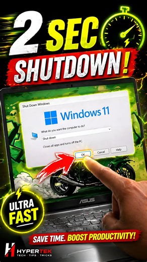 PC Band Kariye Sirf 2 Second Mein! ⚡ Windows 11 Secret Trick #shorts #windows #shutdown #tech