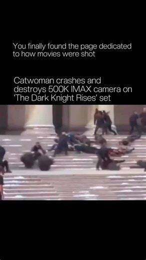 How Movies Were Shot on Instagram: "@howmovieswereshot shows you exactly how your favorite movies came to life 🎥 On the Pittsburgh set of The Dark Knight Rises in August 2011, a Catwoman chase stunt went wrong at the Mellon Institute on the Carnegie Mellon University campus. Anne Hathaway’s stunt double rode the Batpod down the stone steps, lost control, and slammed into a stationary IMAX camera rig. Crew rushed in immediately and no one was injured. You see the bike skid into the camera platfo