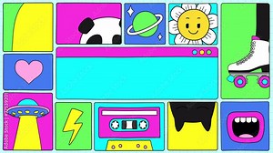 Cartoon sticker frame with transparent background for video or photo. Bumper or opener animation in hand drawn outline comic style.