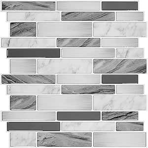 STICKGOO Thicker Design Peel and Stick Tile Backsplash, 12”×12”Stick on Backsplash for Kitchen, Self Adhesive Tile Stickers for Kitchen Backsplash and Bathroom(10 Sheets, Gray)