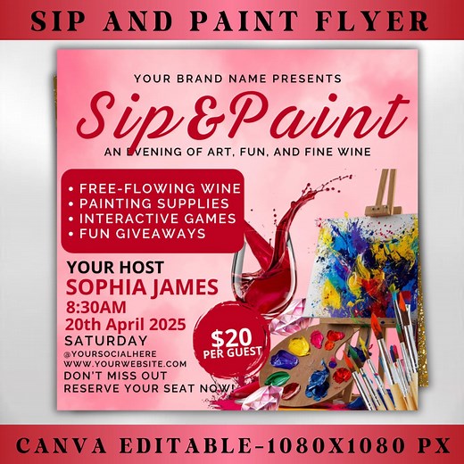 Sip and Paint Flyer, Paint Party Flyer, DIY Flyer Template Design, Premade Business Event Flyer, Sip and Shop Flyer, Canva Editable Template - Etsy