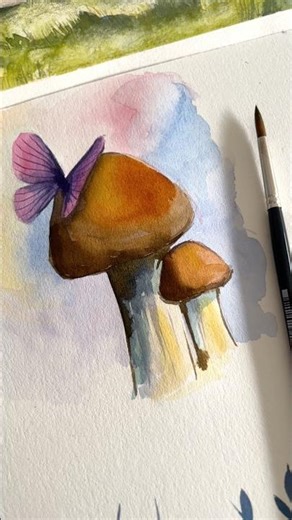 Watercolor painting mushrooms #tutorialdrawings #watercolorart #art
