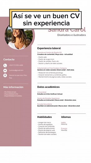 Ejemplos de Curriculum Vitae sin Experiencia Laboral | Diseño Profesional