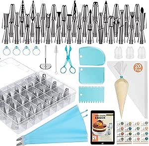 Kootek 90 PCs Piping Bags and Tips Set, Cake Decorating Supplies Kit with 55 Numbered Icing Piping Tips, 20+2 Pastry Bags for Cake Cupcake, Frosting Piping Kit with Booklet and eBook