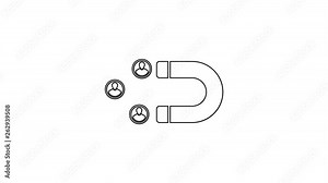 Grey Customer attracting line icon on white background. Customer retention, support and service. Customer people attracting with magnet. 4K Video motion graphic animation