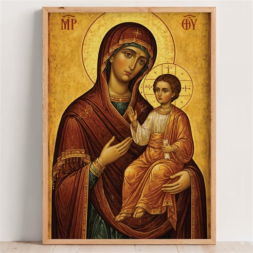 Virgin Mary Theotokos Hodegetria, Byzantine Icon Style, Christ Child Depiction, Religious Digital Art, Printable Wall Decor - Etsy