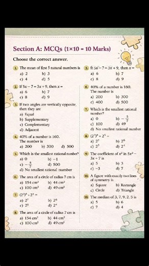 Maths Worksheet for class 7 students #easy #worksheet #class #maths #mcq #students #study #learning