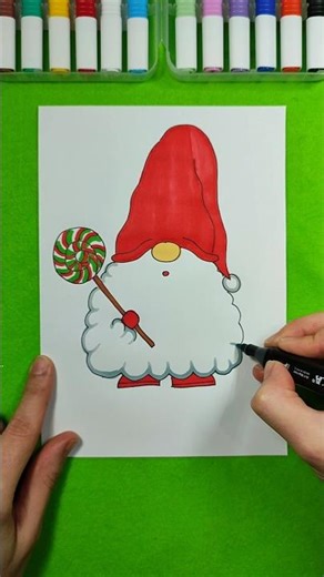 How to draw a Christmas gnome with a candy cane 🍬🧙‍♂️ #drawing #christmas #tutorial #funny #lollipop