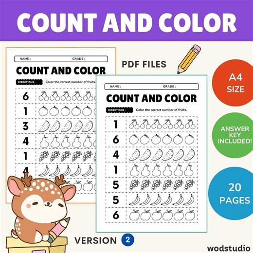 Count and Color Worksheets V2 - Etsy
