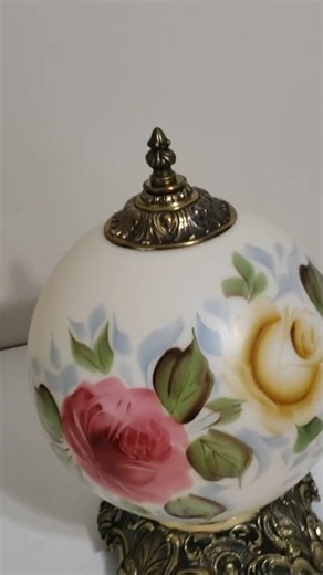 Vintage Hurricane Lamp Round Globe Ball Night Light With Roses 13" Tall - All New Wiring Socket and In-line Toggle Switch Installed - Etsy