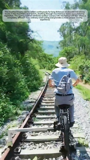 Homemade rail bike riding along old railway