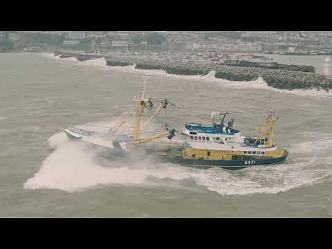 Julie of Ladram leaving Brixham Harbour during Storm Babet
