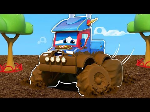 Super Monster Truck is Trapped! | Hero Stuck in Mud | Vehicles Cartoon for Kids