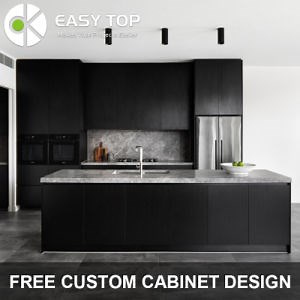 [Hot Item] UK Commercial PVC Membrane 2PAC Quartz Stone Matt Black Fitted Kitchen MDF Kitchen Cabinet