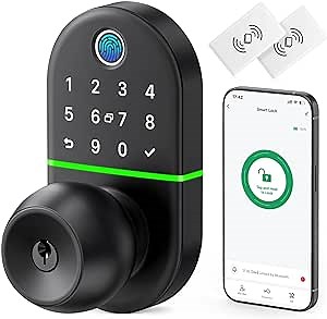 Smart Keypads Door Lock with Knob - Keyless Entry Handle - Fingerprint Biometric Electronic Digital Code Door Lock with Deadlocking System
