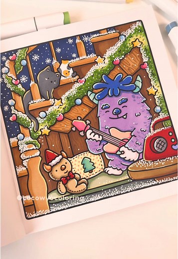 Cozy Christmas Monster Guitar Coloring Book