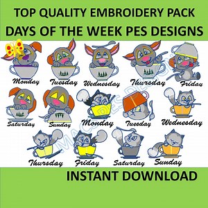 Puppies & Kittens PES Embroidery Designs 4 X 4 Machine Embroidery 14 File Instant Download Brother Best Seller Dog Cat Pet Days of Week - Etsy Canada