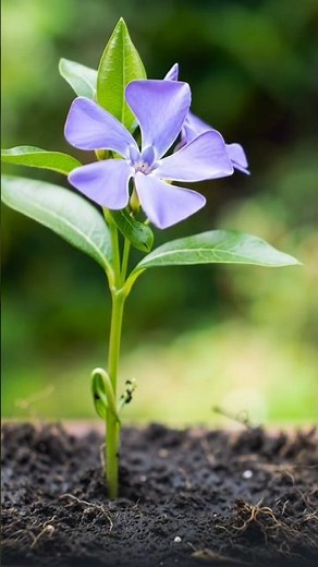 An 8-second timelapse shows a periwinkle flower seed sprouting from the moist soil#shorts #timelapse