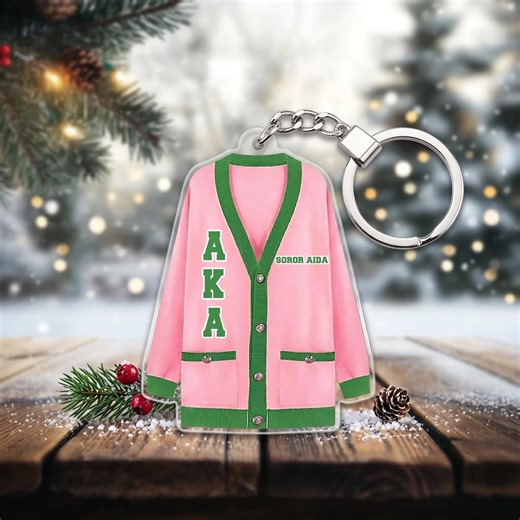 Personalized Alpha Kappa Alpha Cardigan Keychain Custom Name, AKA Sorority Gift, Pink and Green Greek Life Keyring, 1908 Pinkies Gift - Etsy