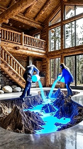 Building a Magical 3D Glowing River Floor! ✨🪵 Epoxy Floor Transformation #shorts #interiordesign